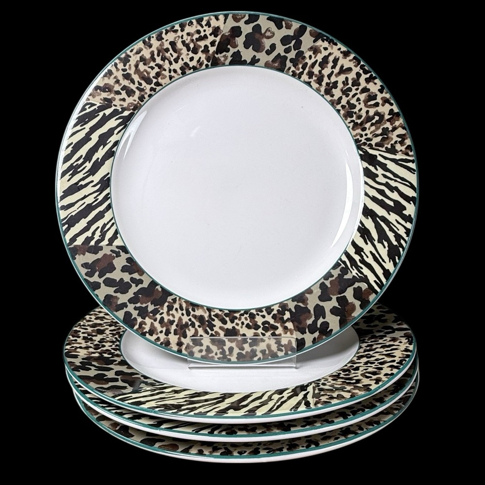 Vitromaster Jungle Animal Print Dinner Plate 10.5" 1993 Early 90s Set Of 4 RARE!